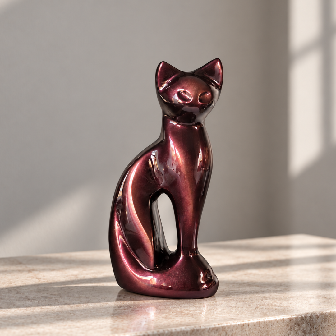 Bruinrode kattenurn zittende kat van 400 ml met keramische uitstraling