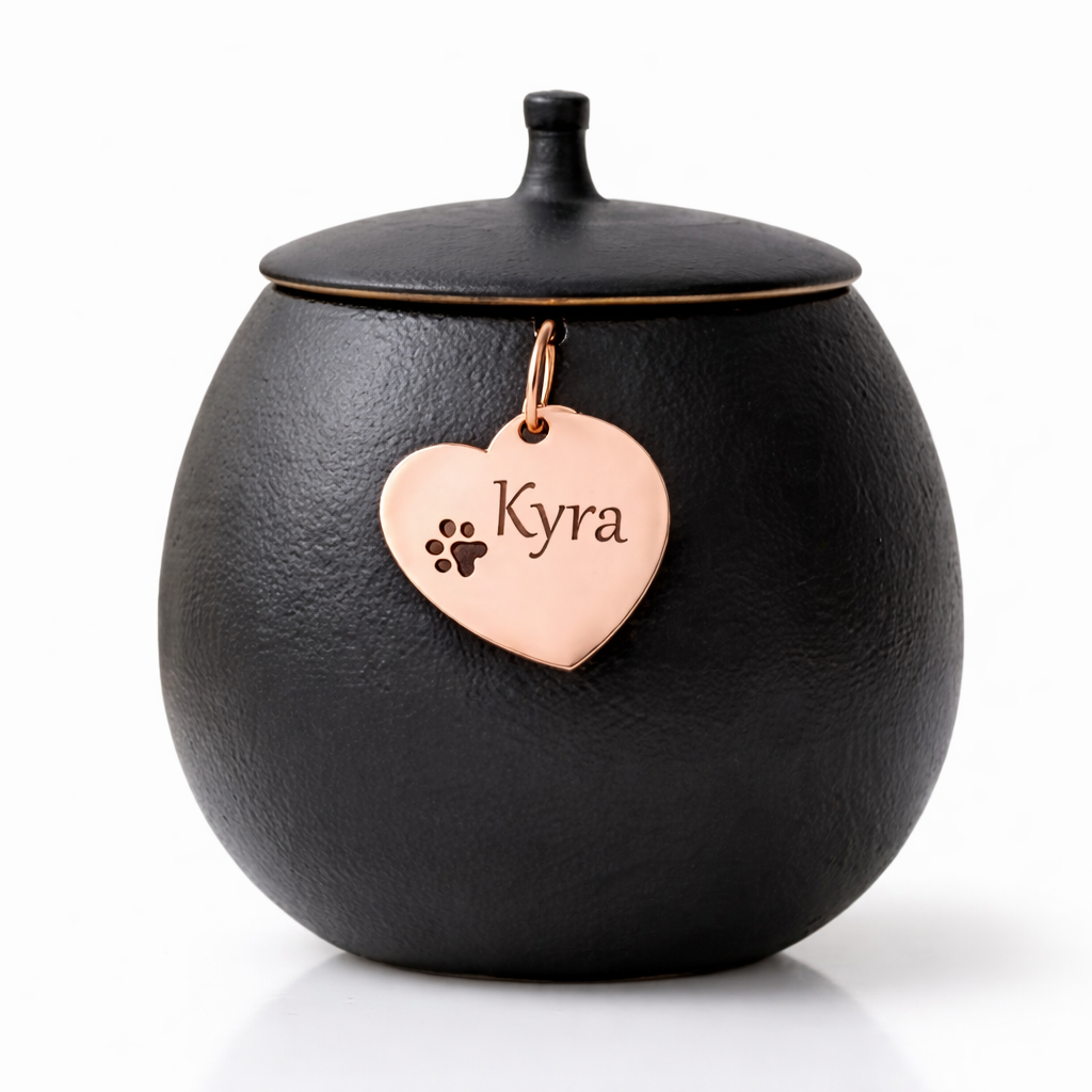 Mini urn voor hond met hangertjes - detailfoto