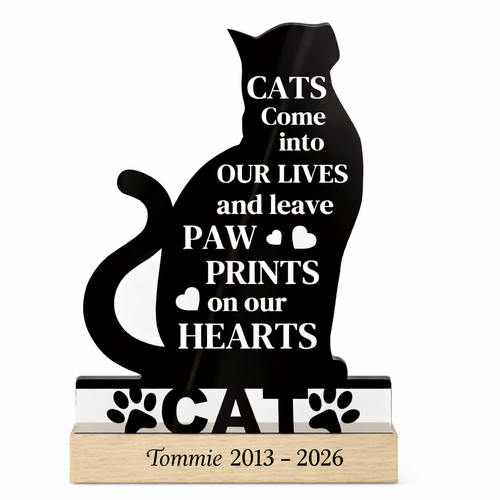 Herinneringsornament voor kat met tekst 'Paw Prints on our Hearts'