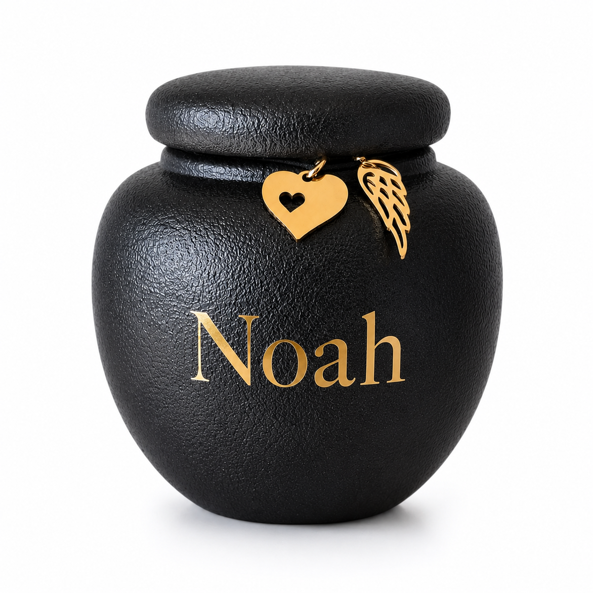 Mini urn met keepsake hangertjes - zijaanzicht