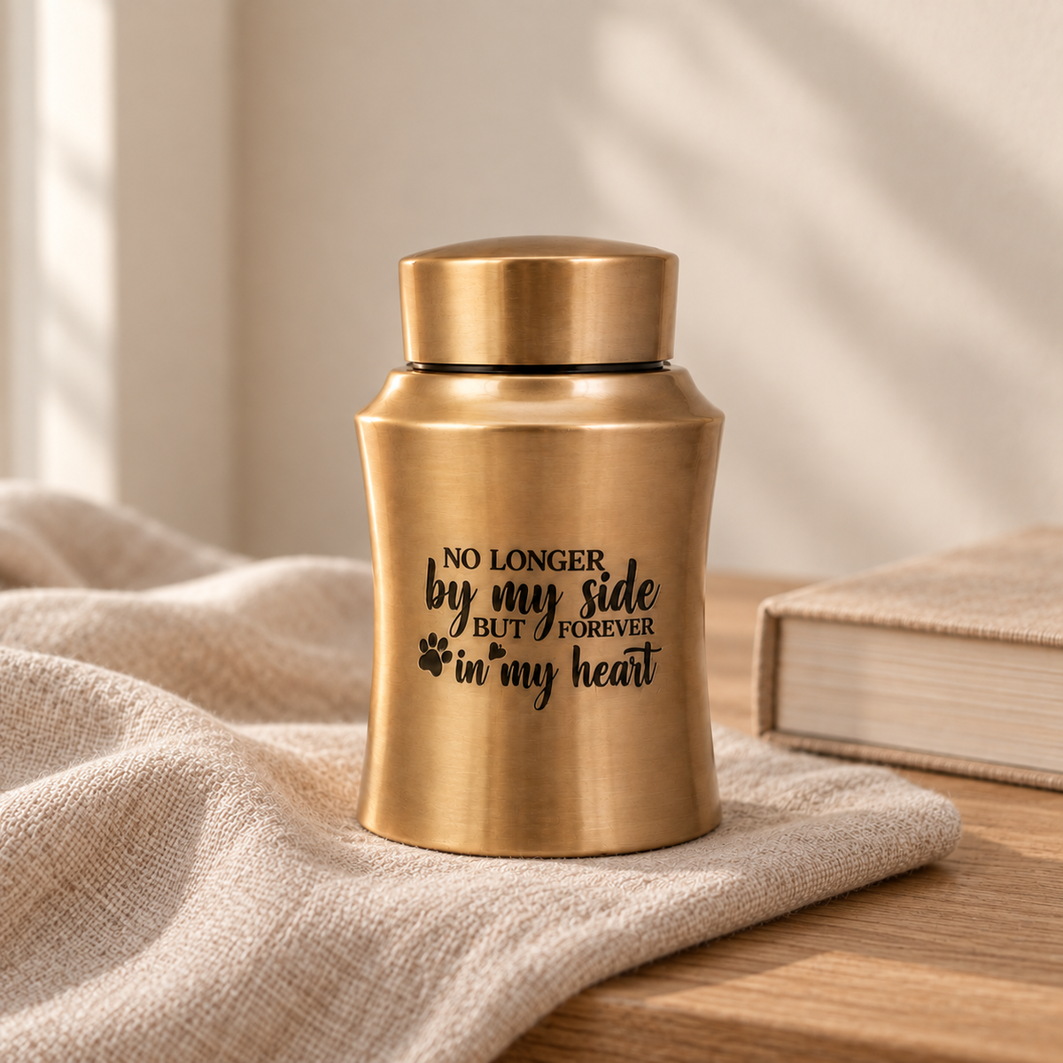Goudkleurige RVS urn van 250 ml, geschikt als hondenurn of kattenurn