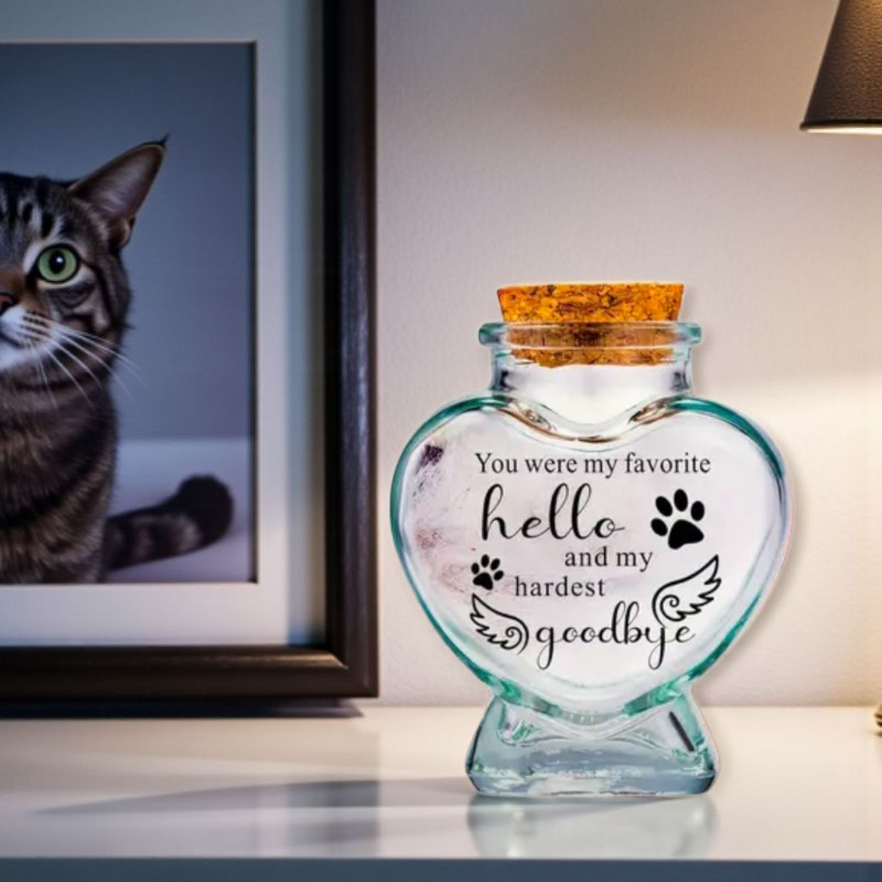 Glazen memorial flesje met tekst voor kat of hond