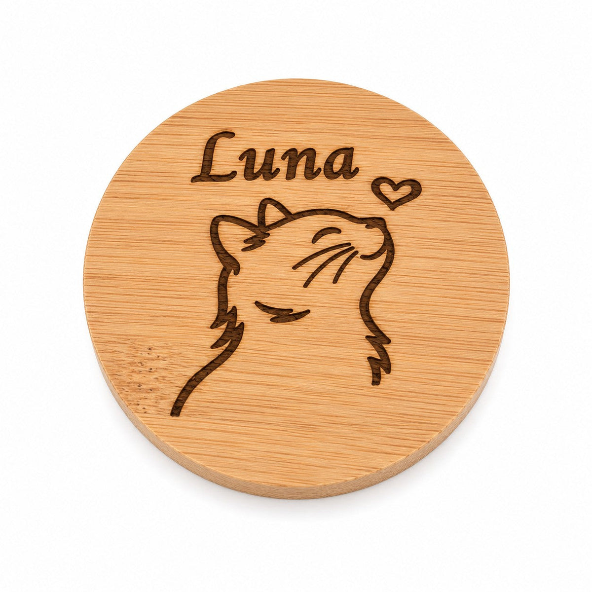 De laatste aai bamboe deksel voor urn met gegraveerde kat en naam Luna