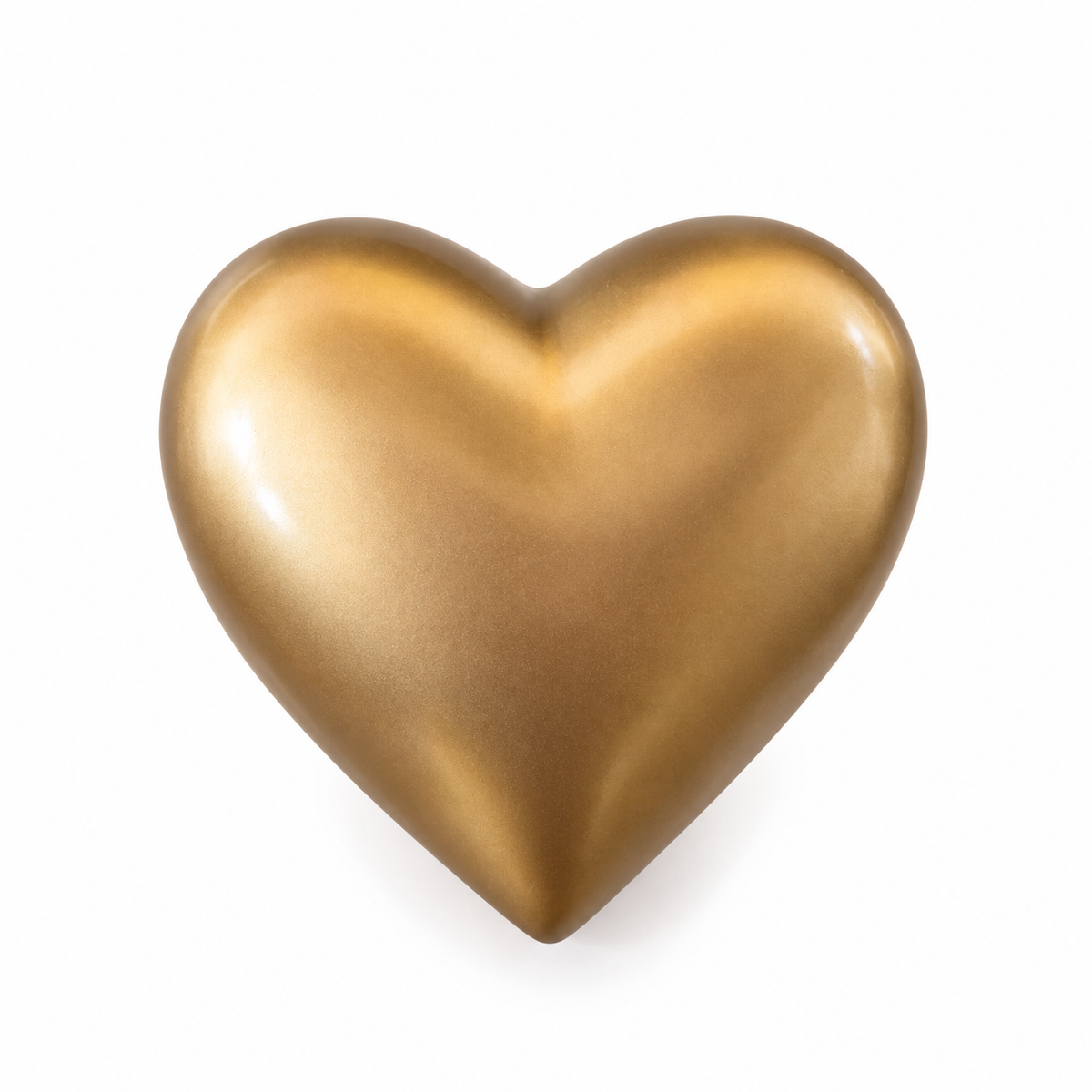 De laatste aai hartvormige mini urn in mat goud voor het bewaren van een kleine hoeveelheid as.
