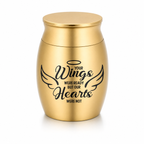 De laatste aai gouden RVS mini urn met de tekst Your wings were ready but our hearts were not voor as van huisdieren