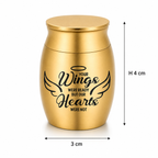De laatste aai RVS mini urn met tekst Your wings were ready, verkrijgbaar in vier kleuren