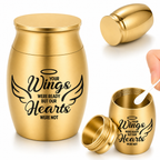 De laatste aai gouden RVS mini urn voor huisdieras met gegraveerde tekst Your wings were ready but our hearts were not