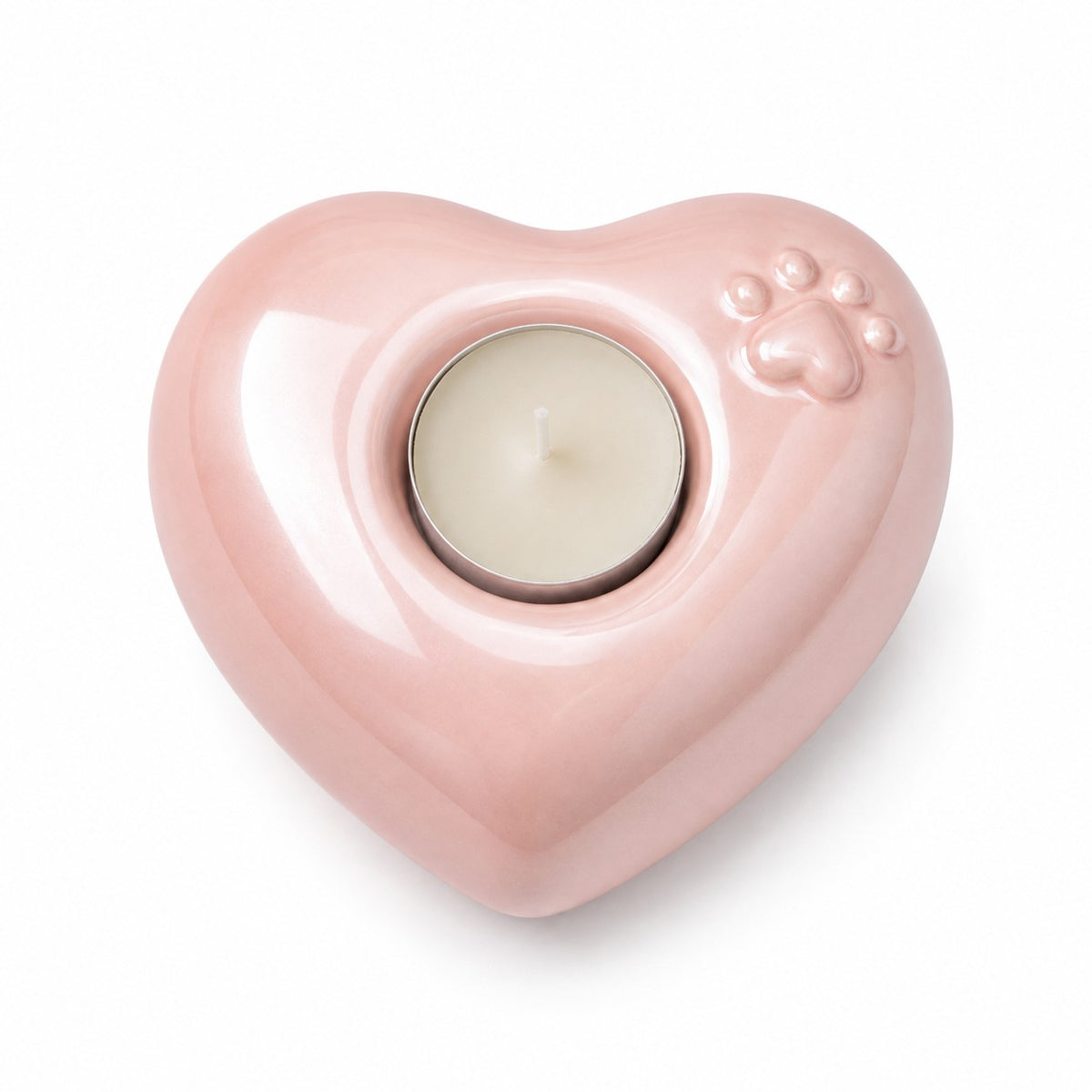 Roze hartvormige urn voor hond of kat met waxinelichthouder