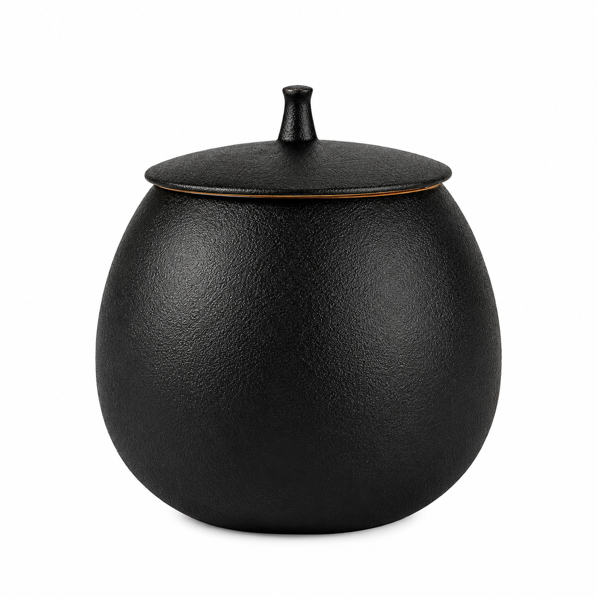 De laatste aai matzwarte keramische mini urn met gestructureerd oppervlak en goed sluitend deksel