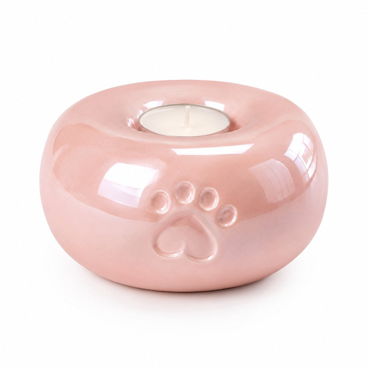 Roze ronde urn voor kat en hond met waxinelichthouder