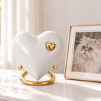 De laatste aai parelwitte hartvormige mini urn met gouden hartje voor hond of kat