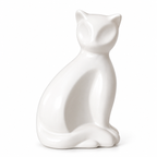 De laatste aai witte keramieken kattenurn met een tijdloos design en een gepersonaliseerd gegraveerd naamhartje.