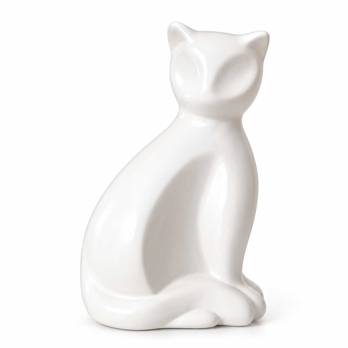 De laatste aai witte keramieken kattenurn met een tijdloos design en een gepersonaliseerd gegraveerd naamhartje.