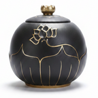 De laatste aai zwarte keramische lotus urn met gouden details voor as van huisdieren