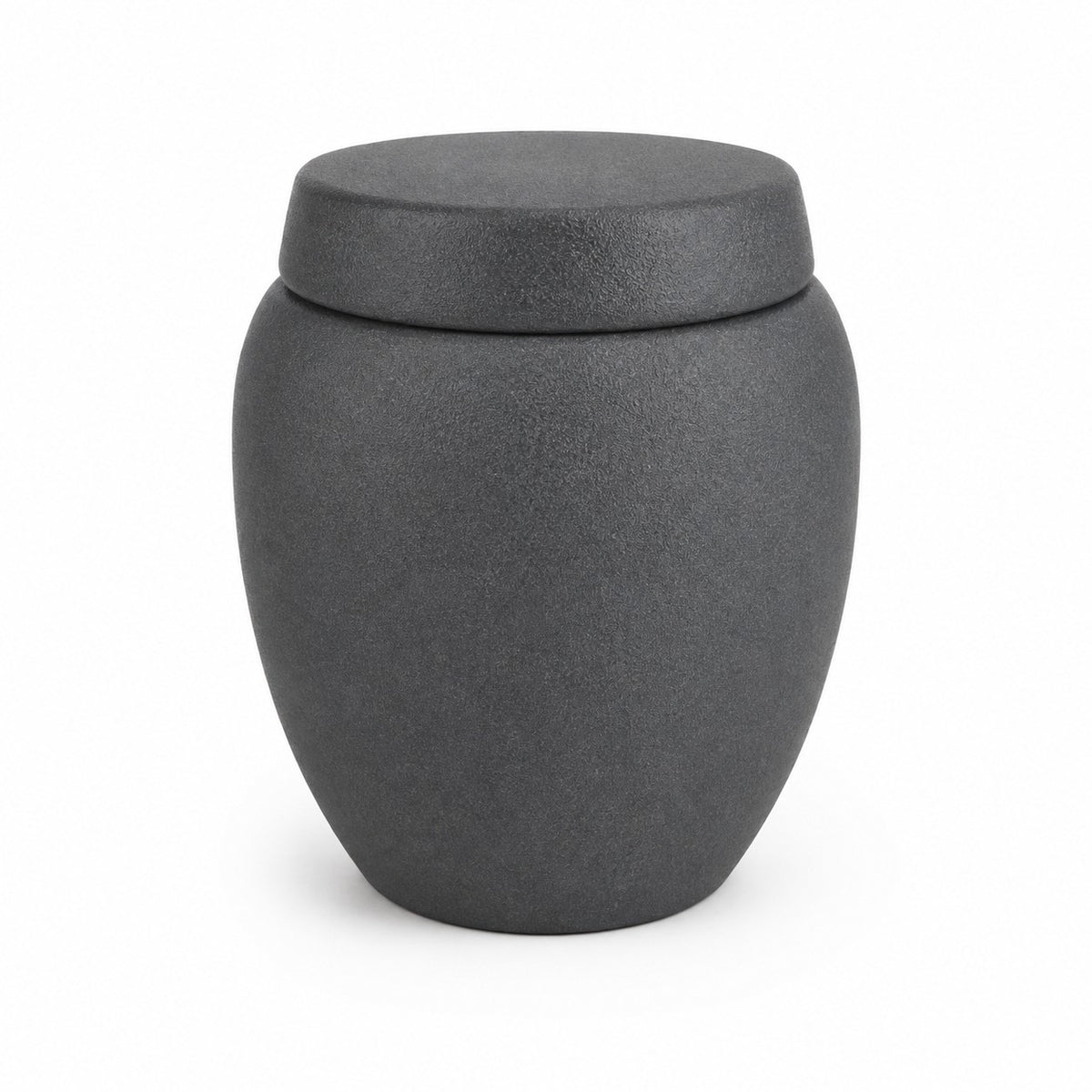 De laatste aai zwarte keramische urn met een minimalistisch en gestructureerd design voor een dierbare herinnering.