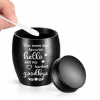 De laatste aai zwarte RVS mini-urn voor huisdieren met de tekst You were my favorite hello and my hardest goodbye