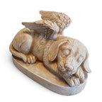Hondenurn slapend hondje beige - zijaanzicht