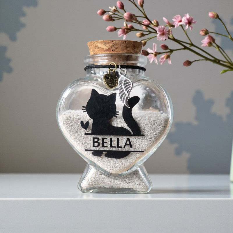 Gepersonaliseerd memorial flesje kat - zijaanzicht