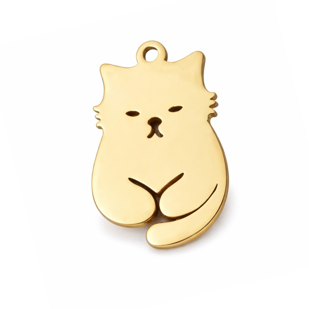 Memorial flesje kat goud/zilver - close-up