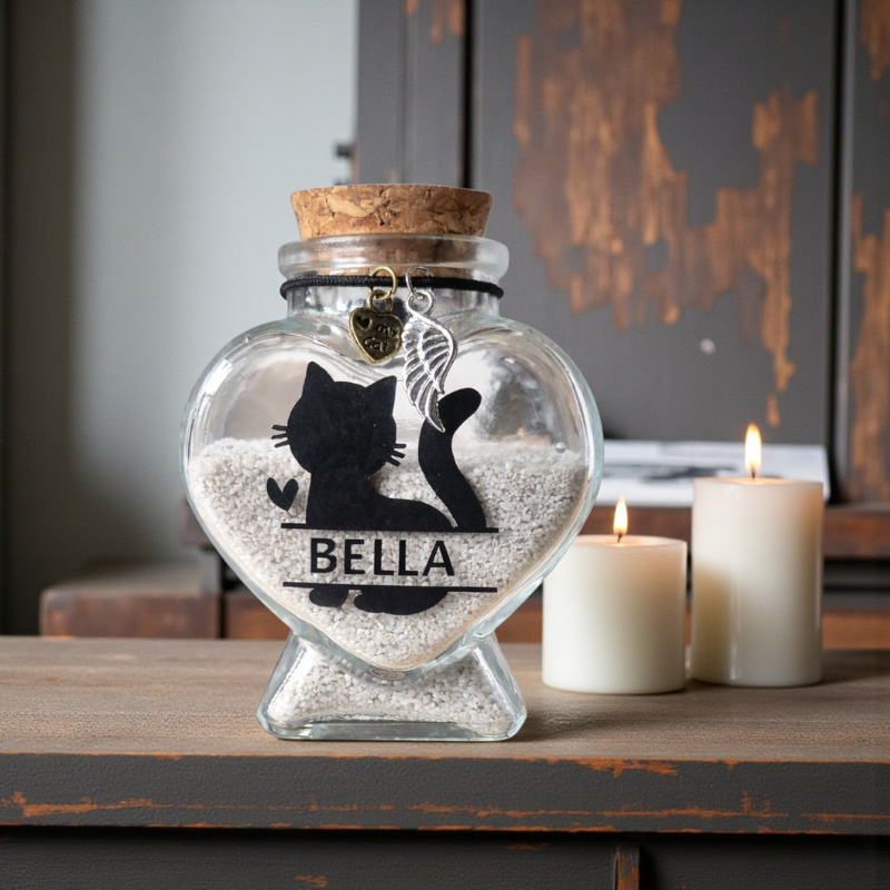 Gepersonaliseerd memorial flesje kat - detailfoto