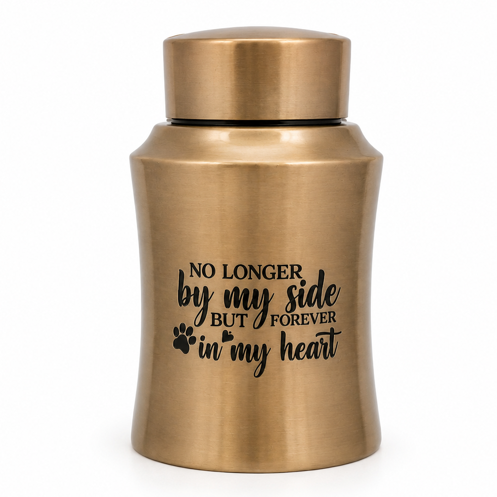 Gouden RVS urn hond en kat met gravering, 250 ml, vooraanzicht