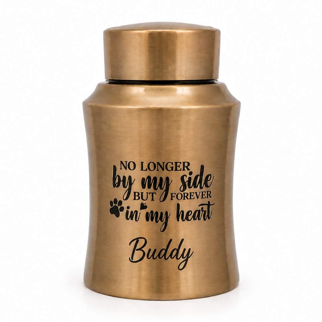 Gouden RVS urn kat en hond met gegraveerde tekst, 250 ml