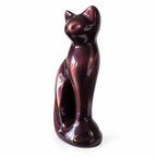 Zittende kattenurn van aluminium in bruin/rood voor de as van je kat
