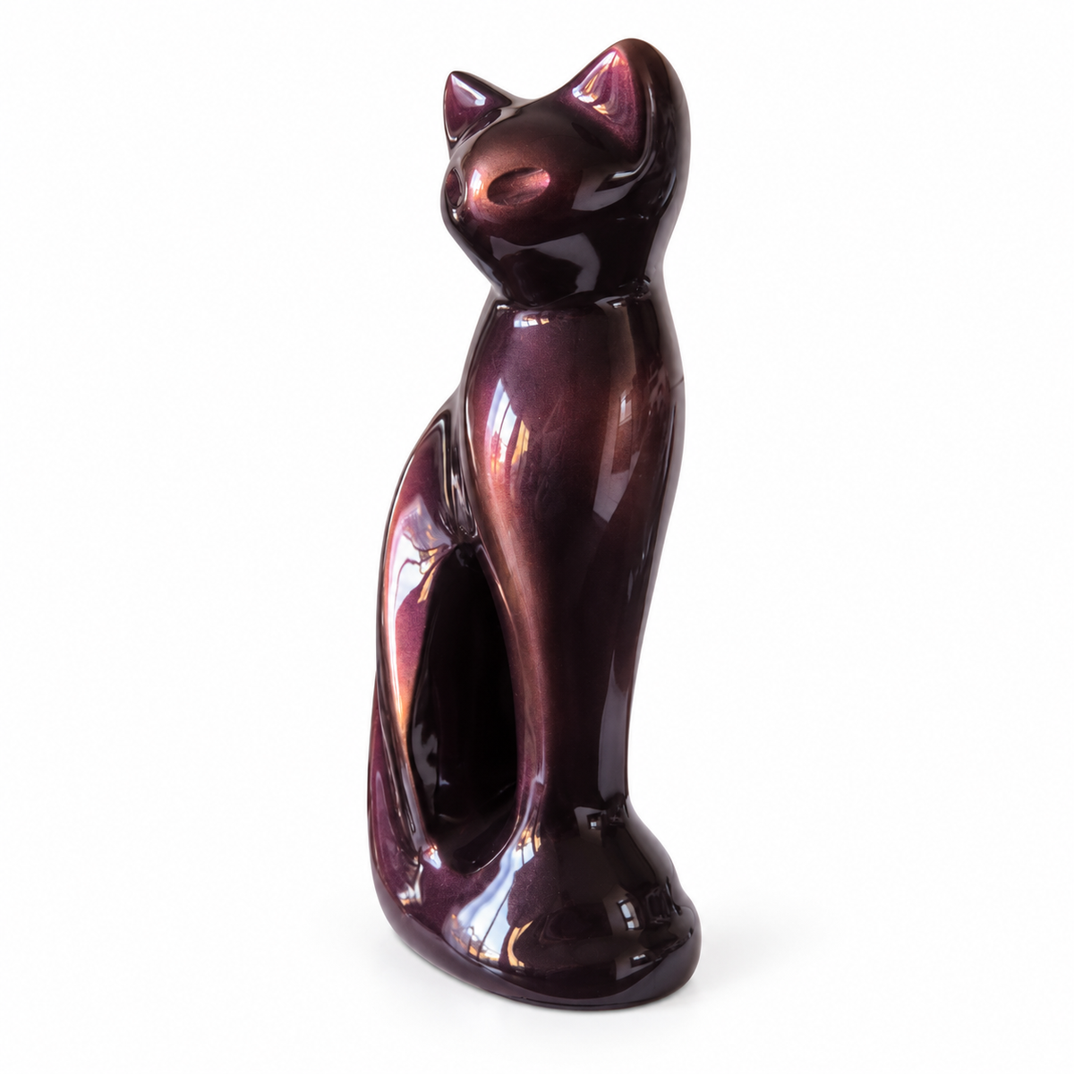 Zittende kattenurn van aluminium in bruin/rood voor de as van je kat