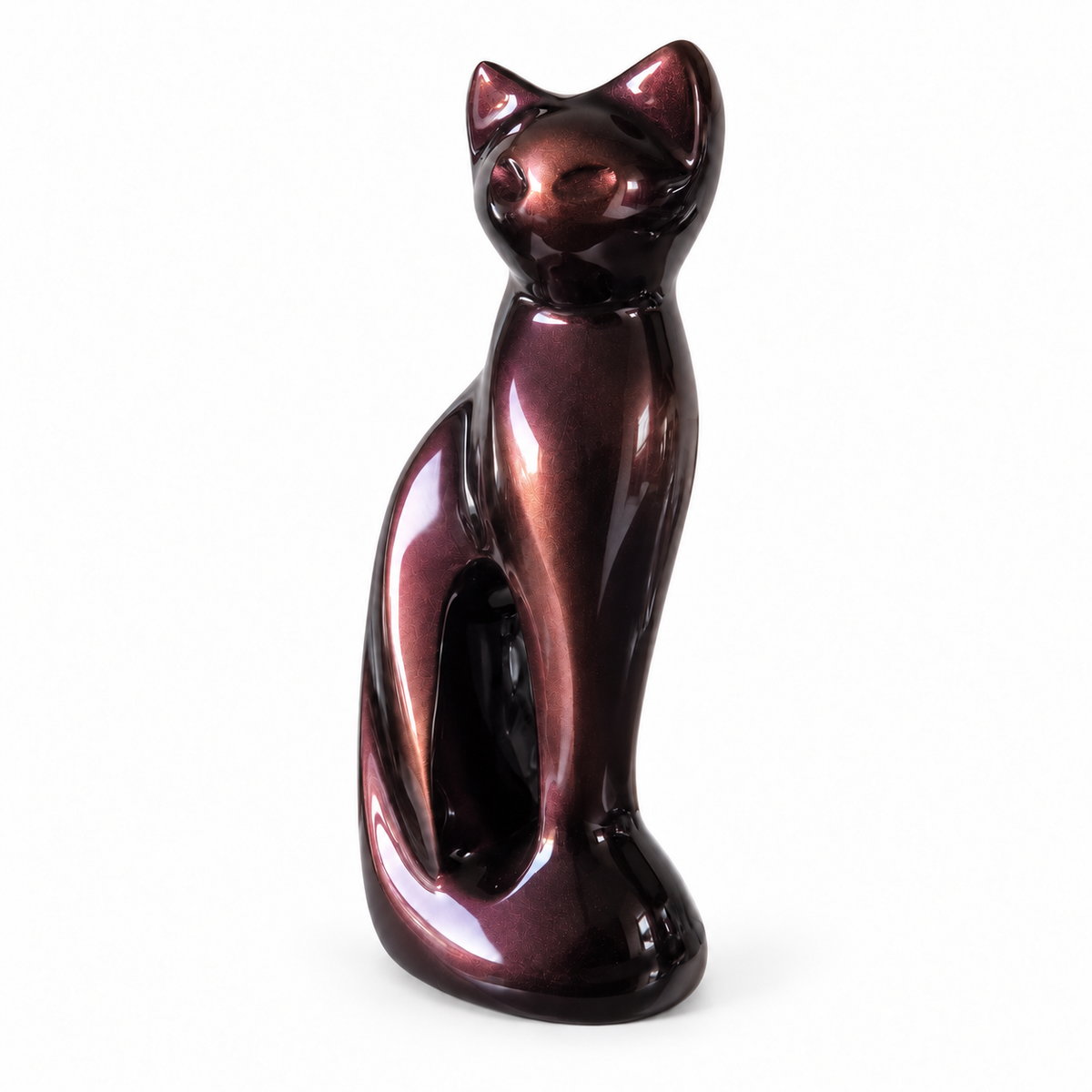Bruinrode aluminium kattenurn als stijlvol kattenbeeldje